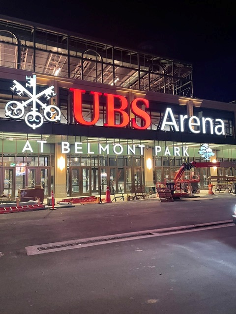 Large-format arena exterior identification signage