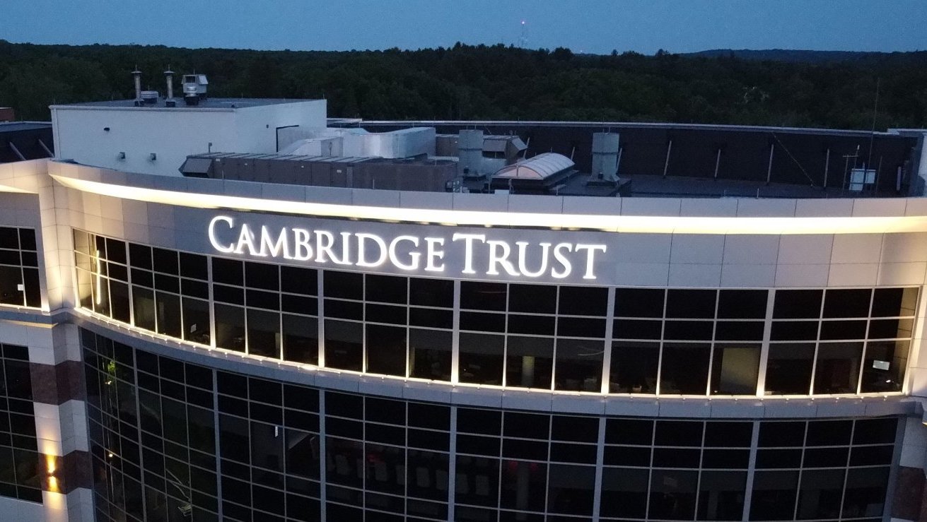 Cambridge Trust nighttime exterior signage